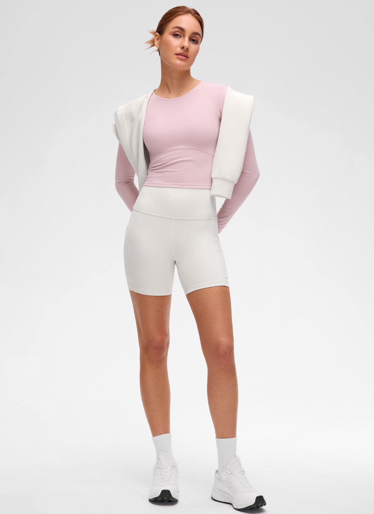CRZ YOGA Mujer Camiseta Cropped de Manga Larga Slim Fit Butterluxe Haze Rosa