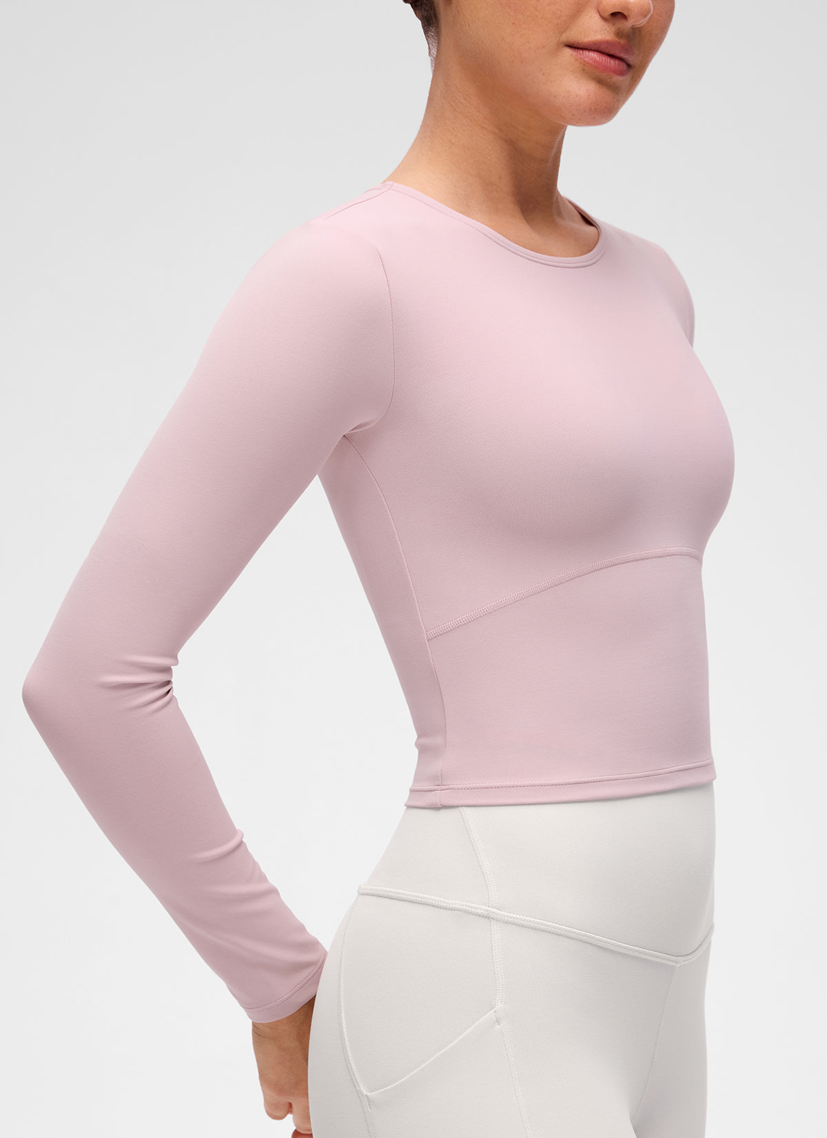 CRZ YOGA Mujer Camiseta Cropped de Manga Larga Slim Fit Butterluxe Haze Rosa
