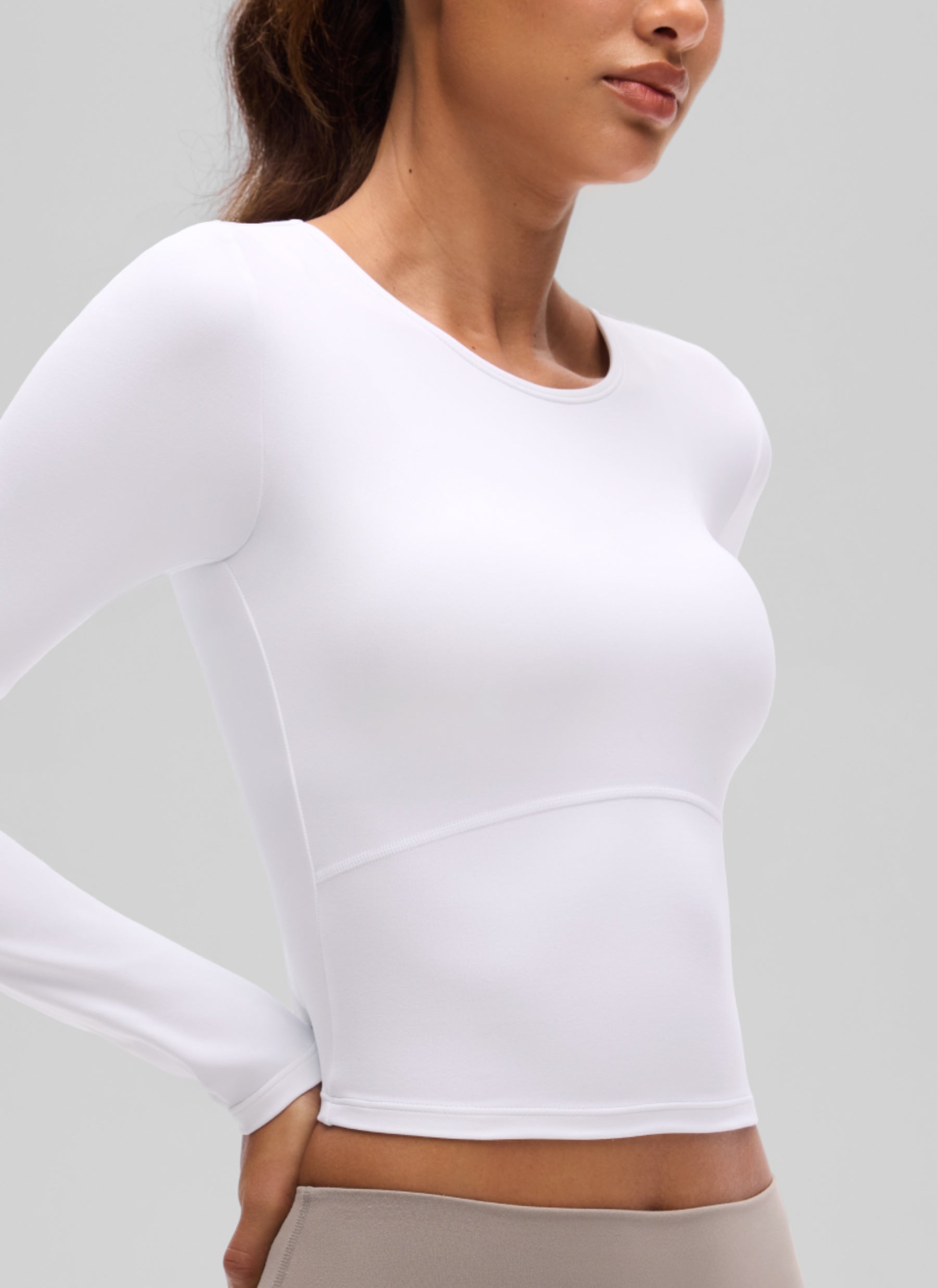 CRZ YOGA Mujer Camiseta Cropped de Manga Larga Slim Fit Butterluxe blanco