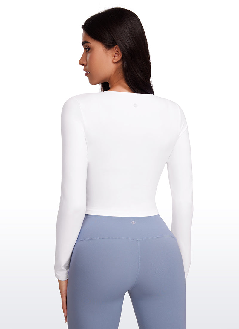 CRZ YOGA Mujer Camiseta Cropped de Manga Larga Slim Fit Butterluxe blanco