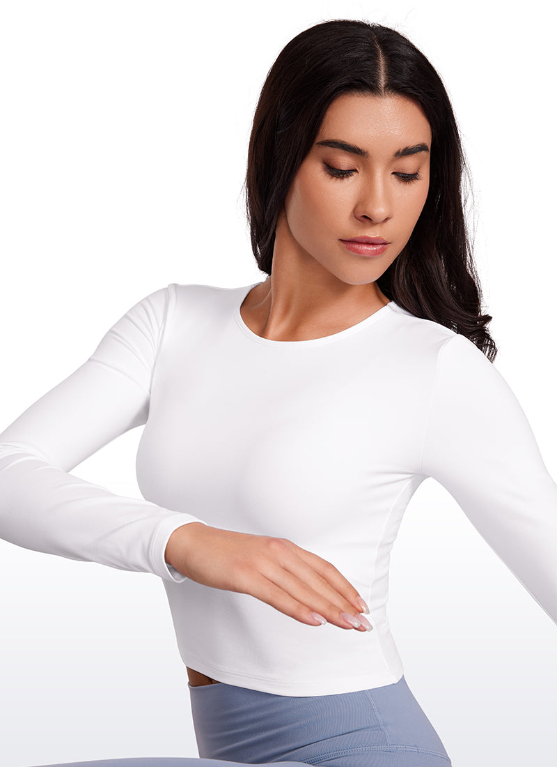 CRZ YOGA Mujer Camiseta Cropped de Manga Larga Slim Fit Butterluxe blanco