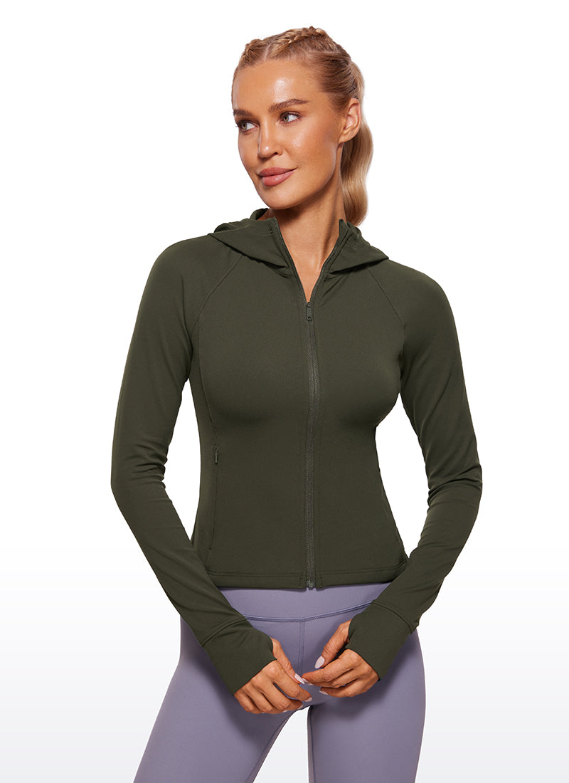 CRZ YOGA Sudaderas con capucha Butterluxe Cremallera completa Verde Oliva