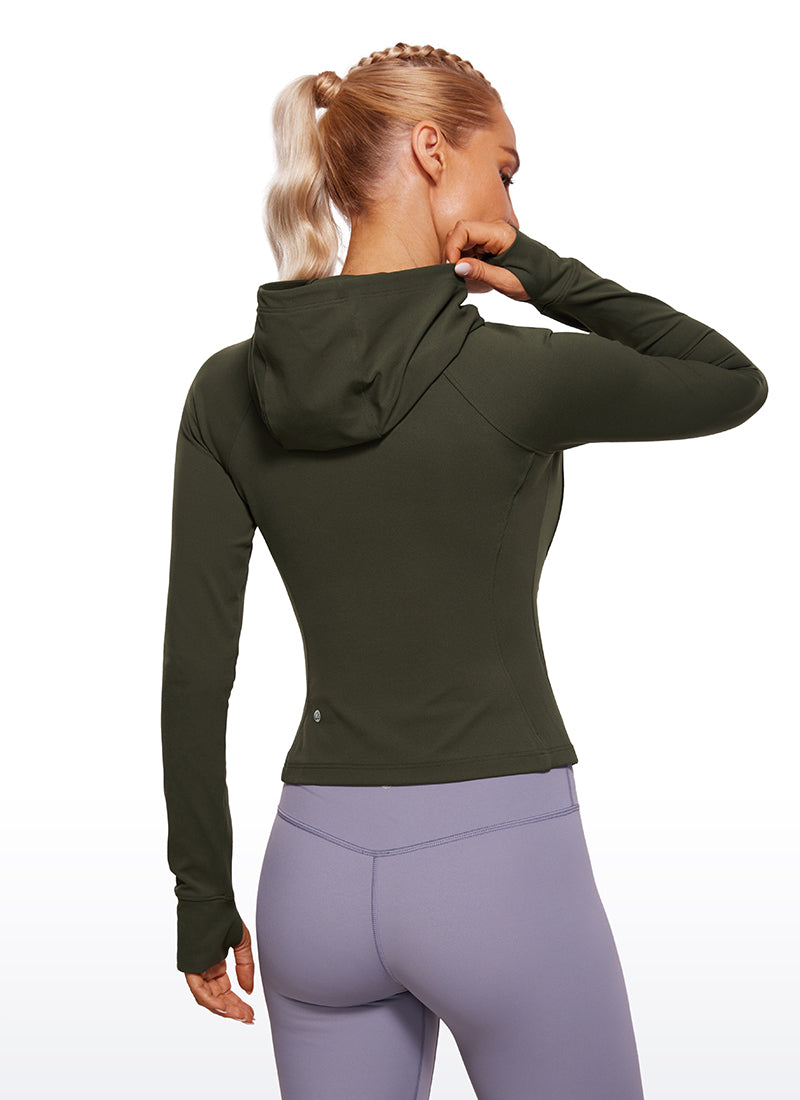 CRZ YOGA Sudaderas con capucha Butterluxe Cremallera completa Verde Oliva