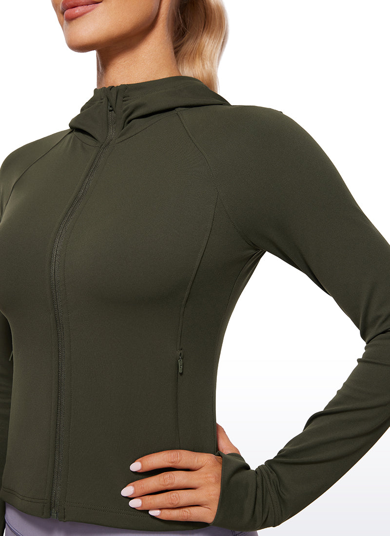 CRZ YOGA Sudaderas con capucha Butterluxe Cremallera completa Verde Oliva