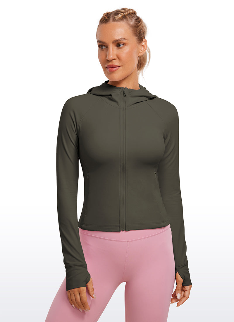 CRZ YOGA Sudaderas con capucha Butterluxe Cremallera completa Verde Militar Claro