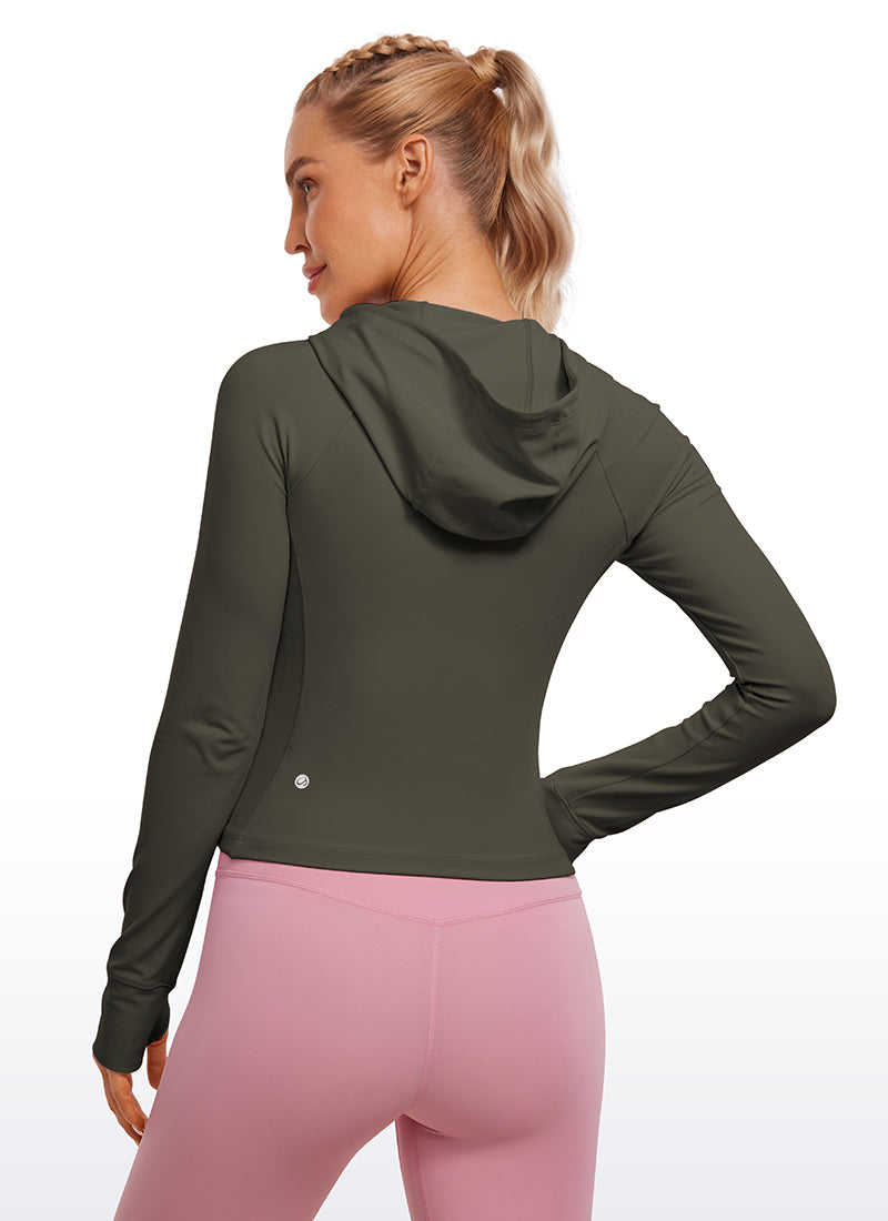 CRZ YOGA Sudaderas con capucha Butterluxe Cremallera completa Verde Militar Claro