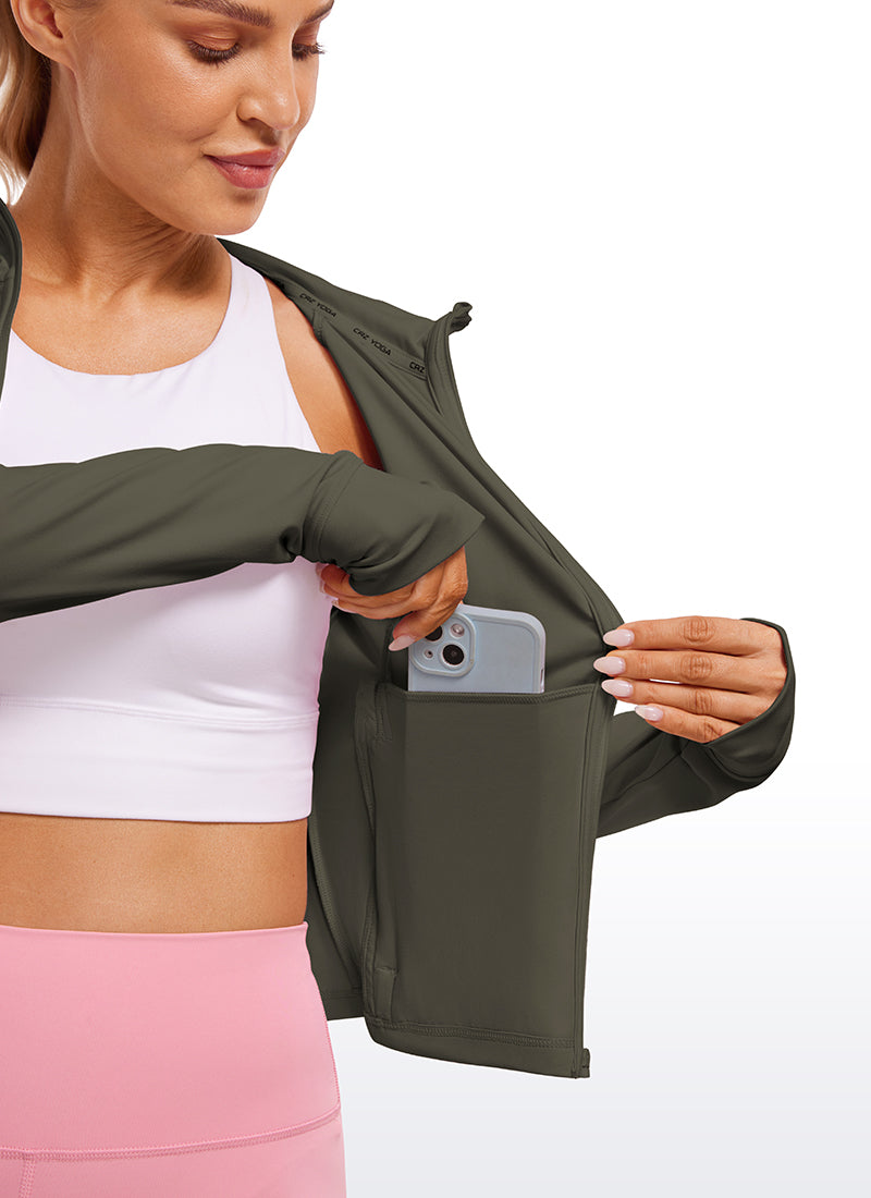 CRZ YOGA Sudaderas con capucha Butterluxe Cremallera completa Verde Militar Claro