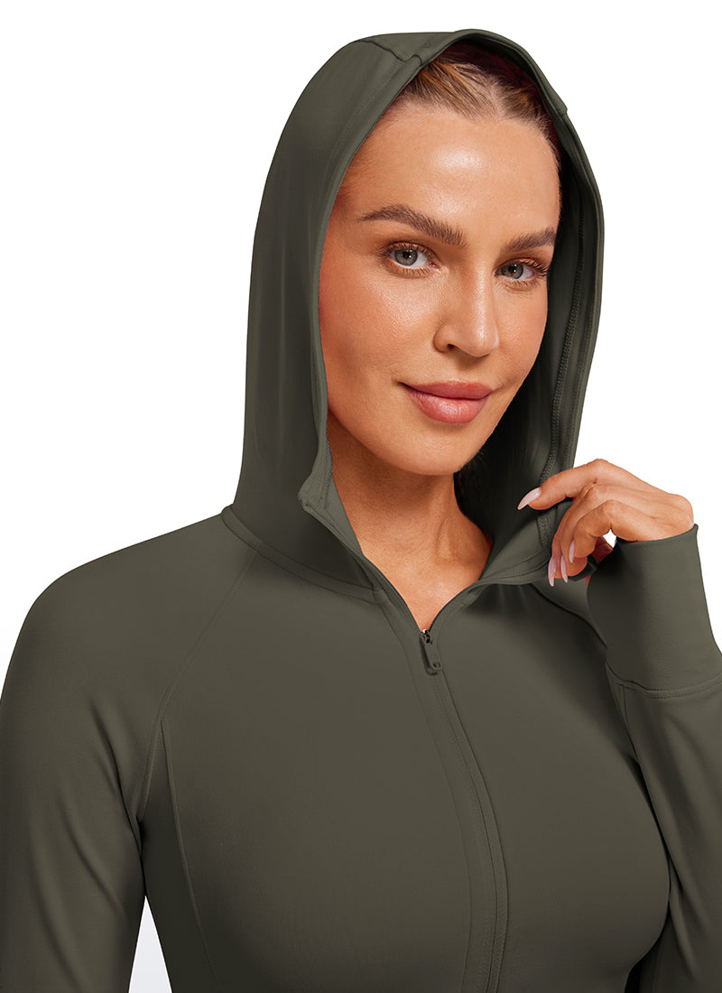 CRZ YOGA Sudaderas con capucha Butterluxe Cremallera completa Verde Militar Claro