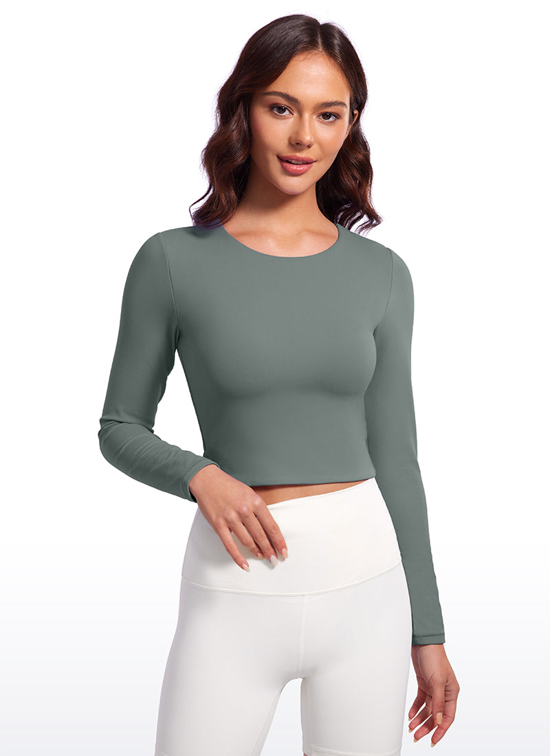 CRZ YOGA Butterluxe Camiseta Recortada de Mangas Largas para Mujer Salvia gris
