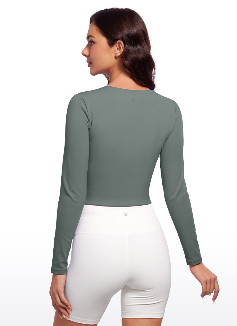 CRZ YOGA Butterluxe Camiseta Recortada de Mangas Largas para Mujer Salvia gris