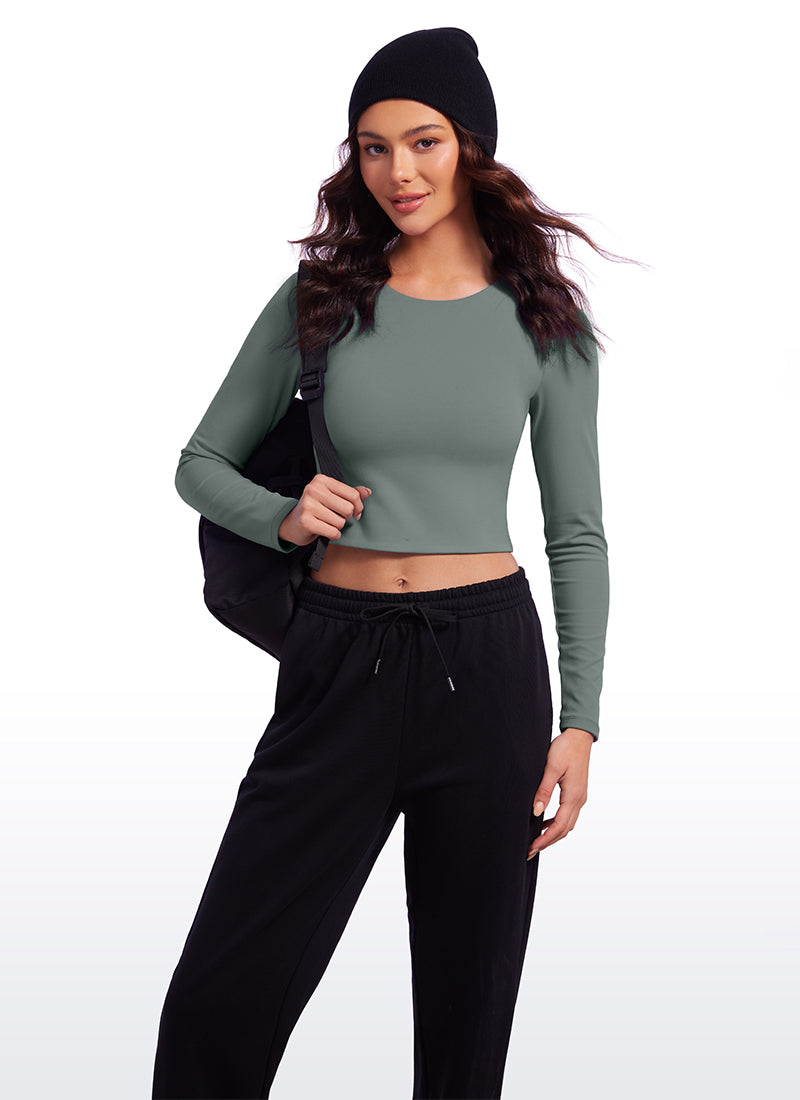 CRZ YOGA Butterluxe Camiseta Recortada de Mangas Largas para Mujer Salvia gris