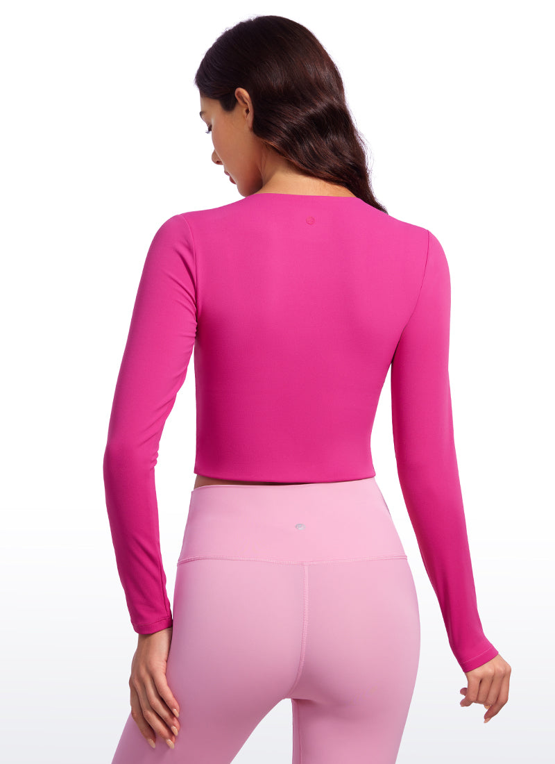 CRZ YOGA Butterluxe Camiseta Recortada de Mangas Largas para Mujer Púrpura Hibisco