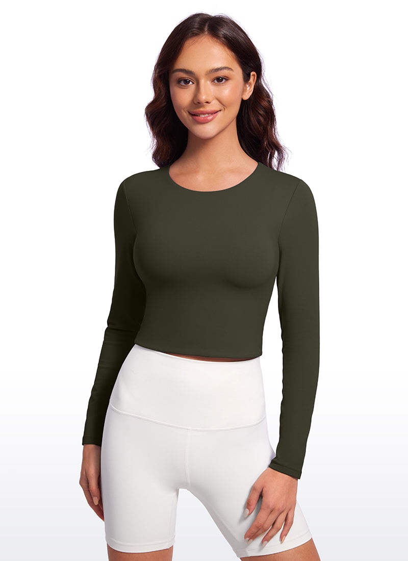 CRZ YOGA Butterluxe Camiseta Recortada de Mangas Largas para Mujer Verde Oliva