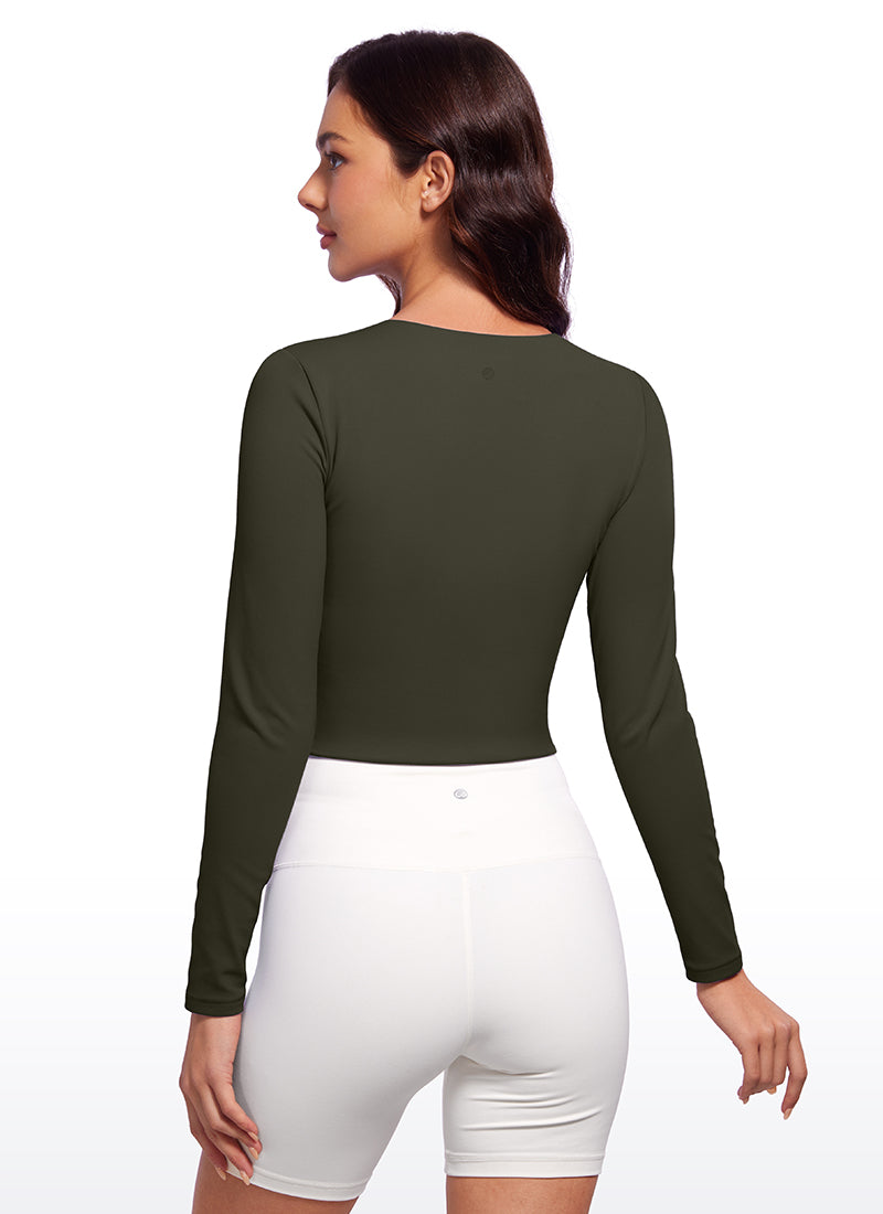 CRZ YOGA Butterluxe Camiseta Recortada de Mangas Largas para Mujer Verde Oliva