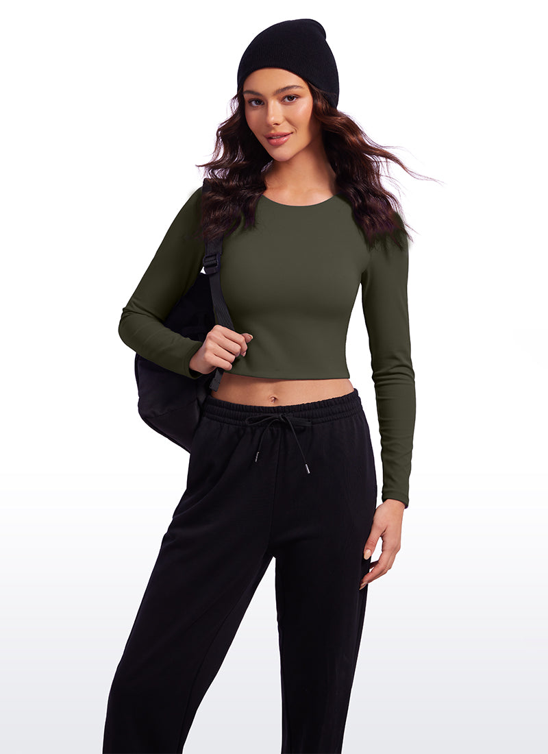 CRZ YOGA Butterluxe Camiseta Recortada de Mangas Largas para Mujer Verde Oliva