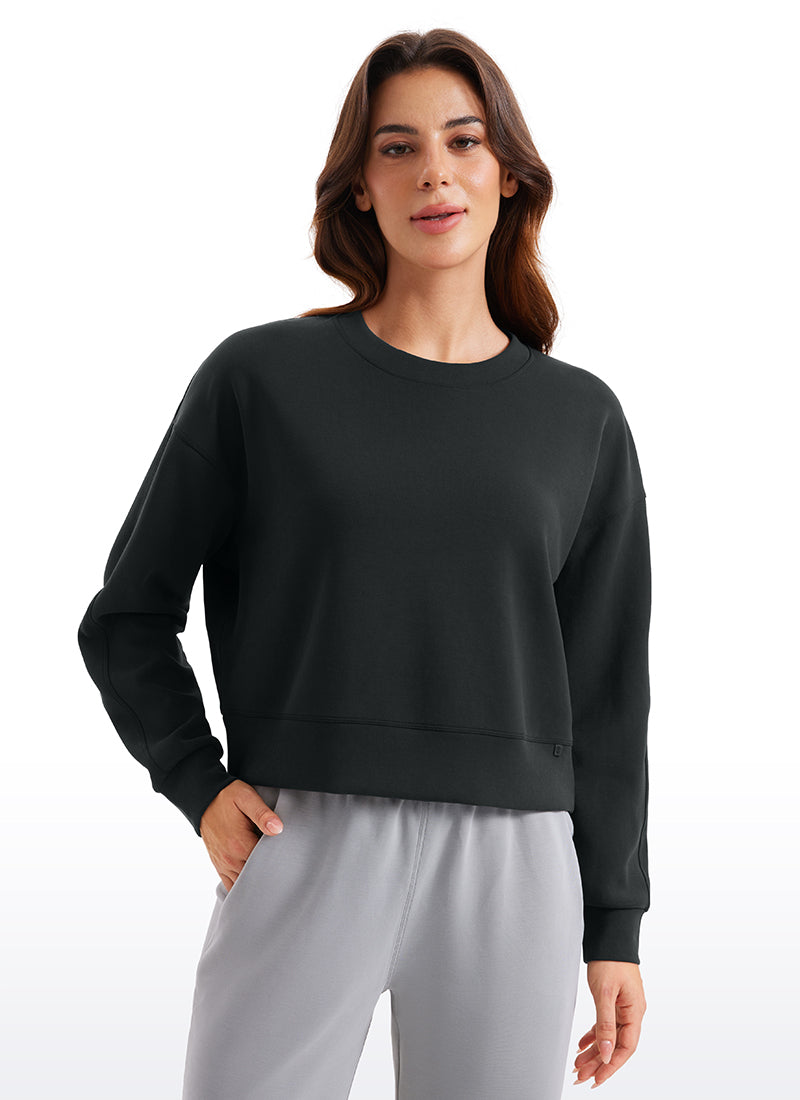 CRZ YOGA SoftAura Sudadera Básica de Cuello Redondo para Mujer Negro