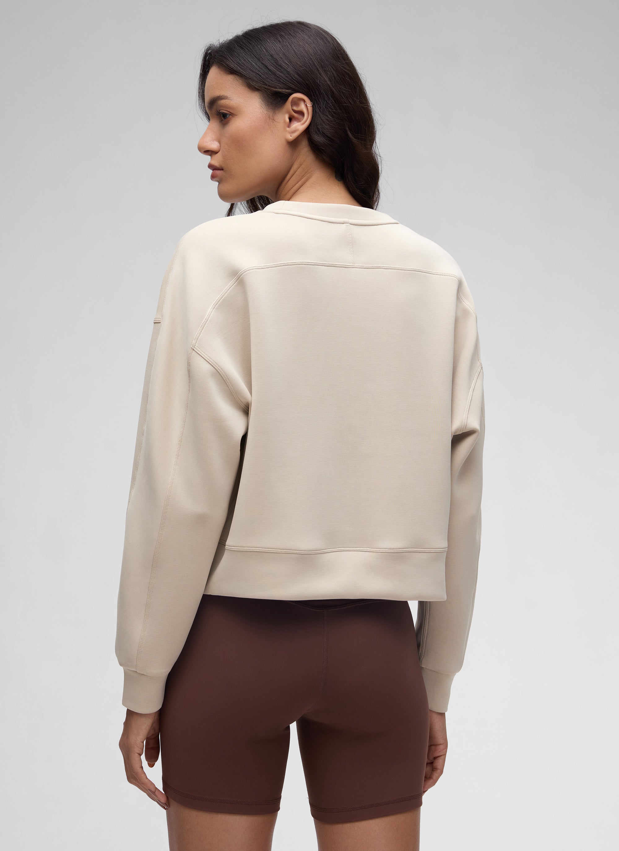 CRZ YOGA SoftAura Sudadera Básica de Cuello Redondo para Mujer Verde Bosque Oscuro