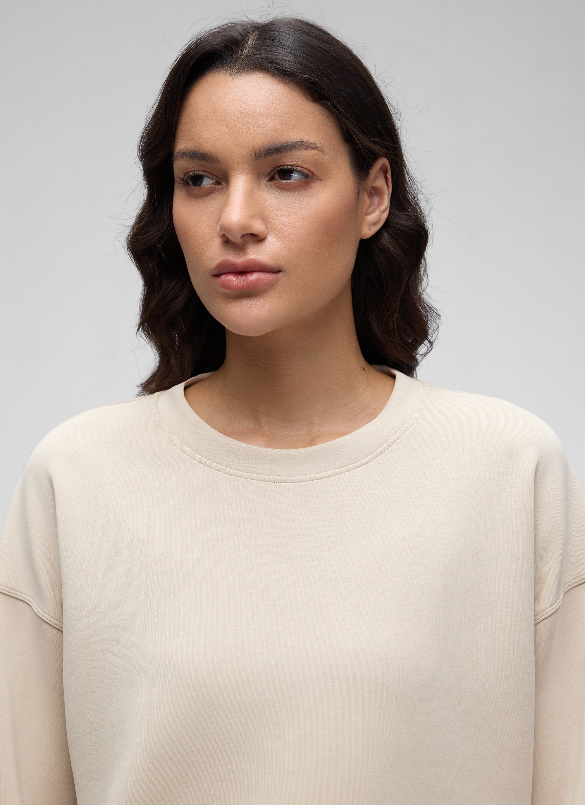 CRZ YOGA SoftAura Sudadera Básica de Cuello Redondo para Mujer Verde Bosque Oscuro