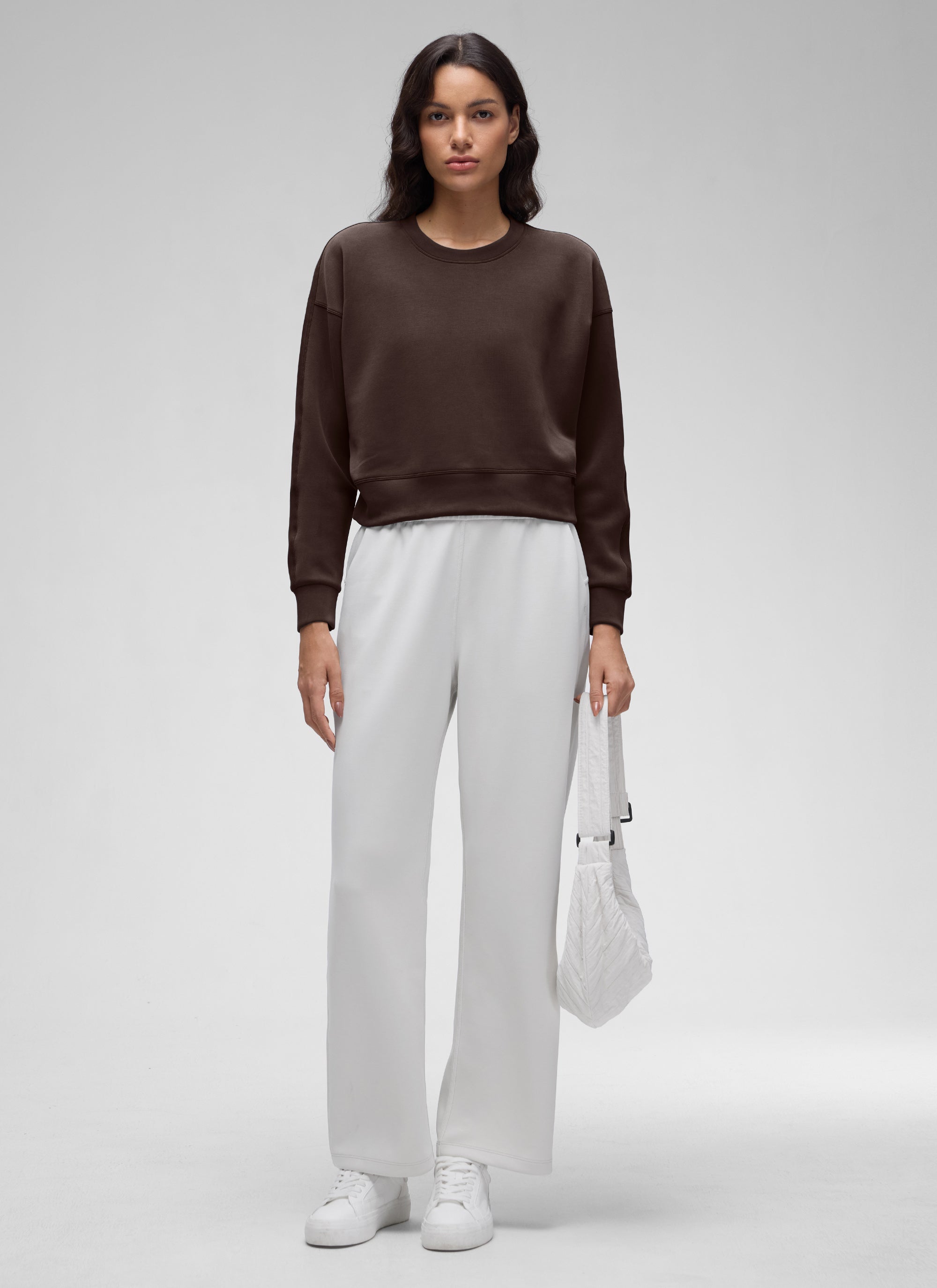 CRZ YOGA SoftAura Sudadera Básica de Cuello Redondo para Mujer Azul Belga