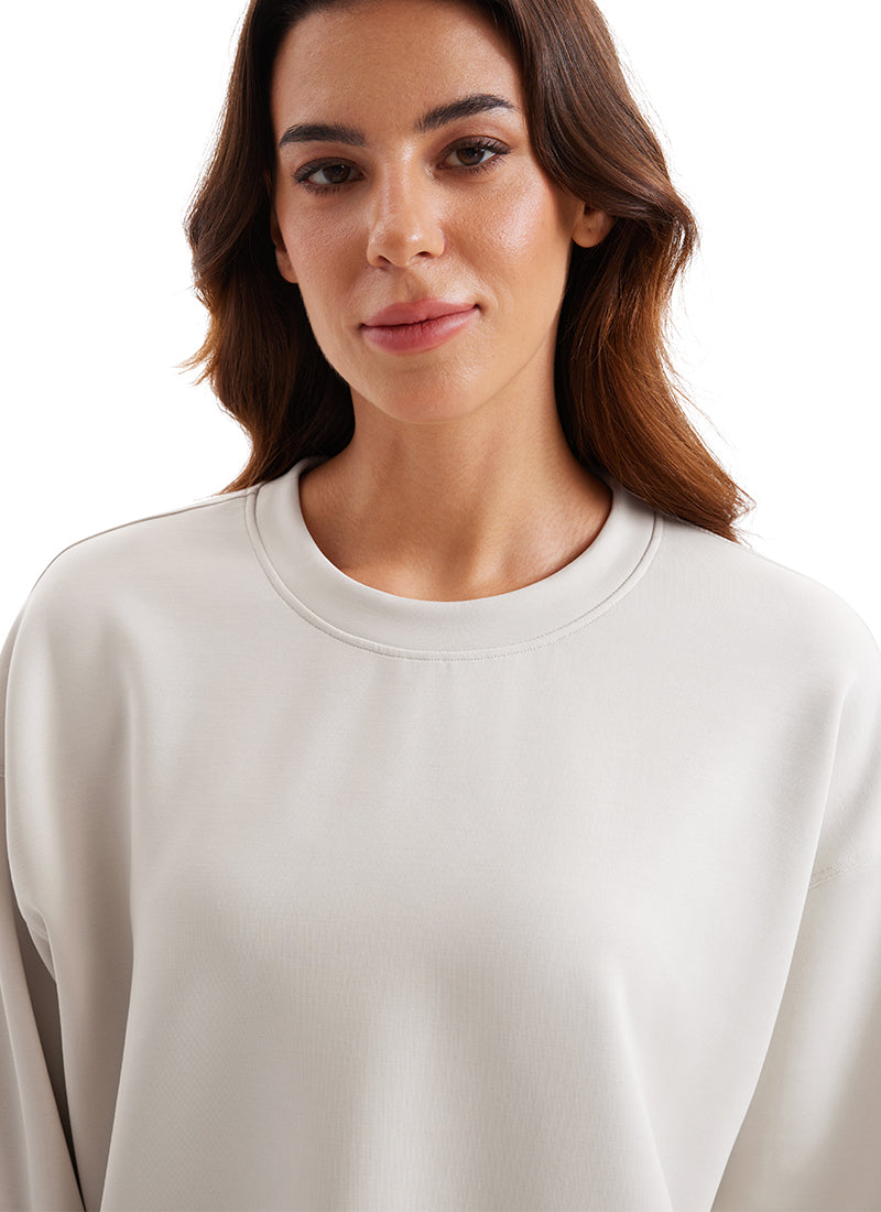 CRZ YOGA SoftAura Sudadera Básica de Cuello Redondo para Mujer Blanca Lechosa