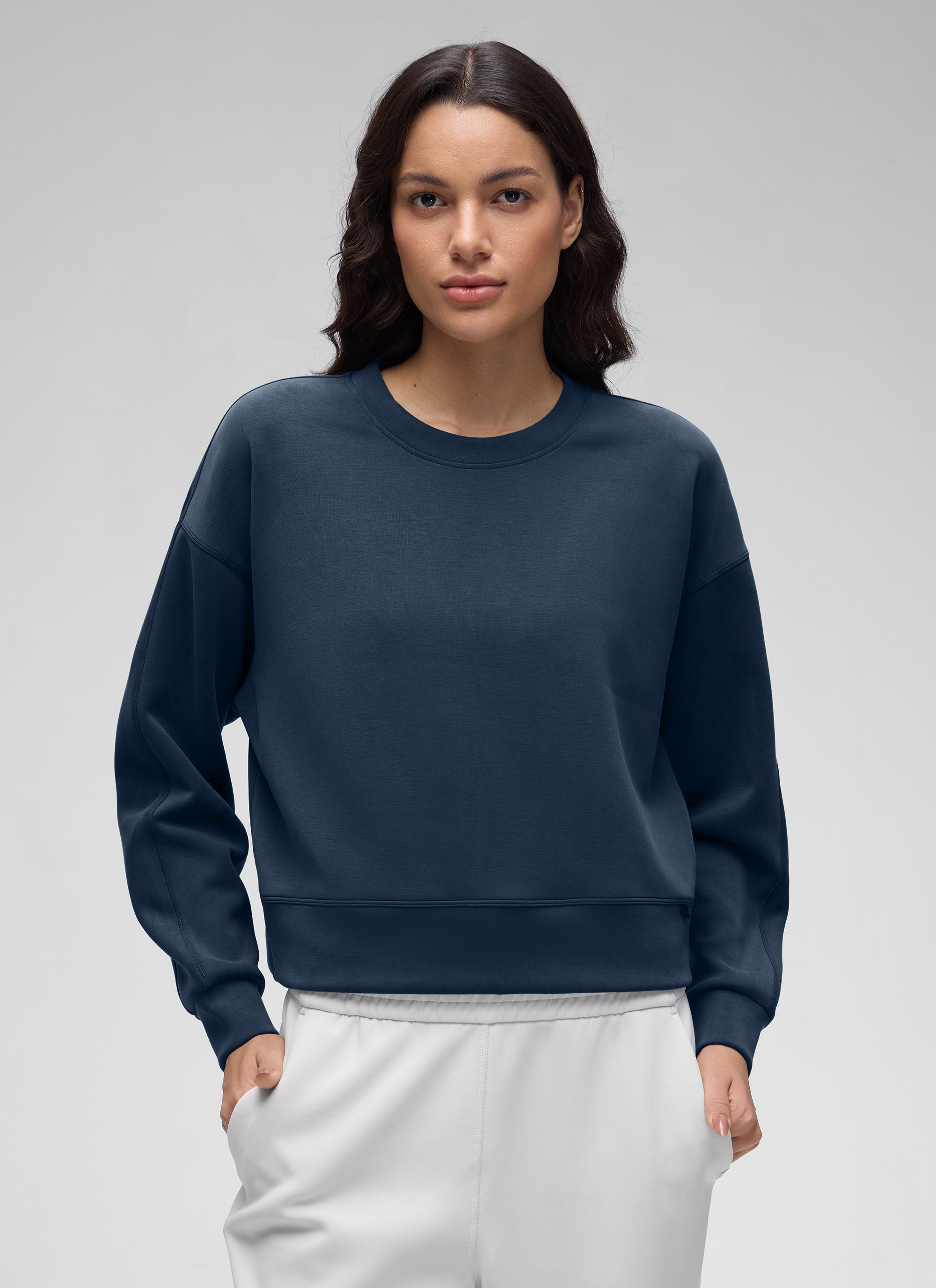 CRZ YOGA SoftAura Sudadera Básica de Cuello Redondo para Mujer Azul tinta