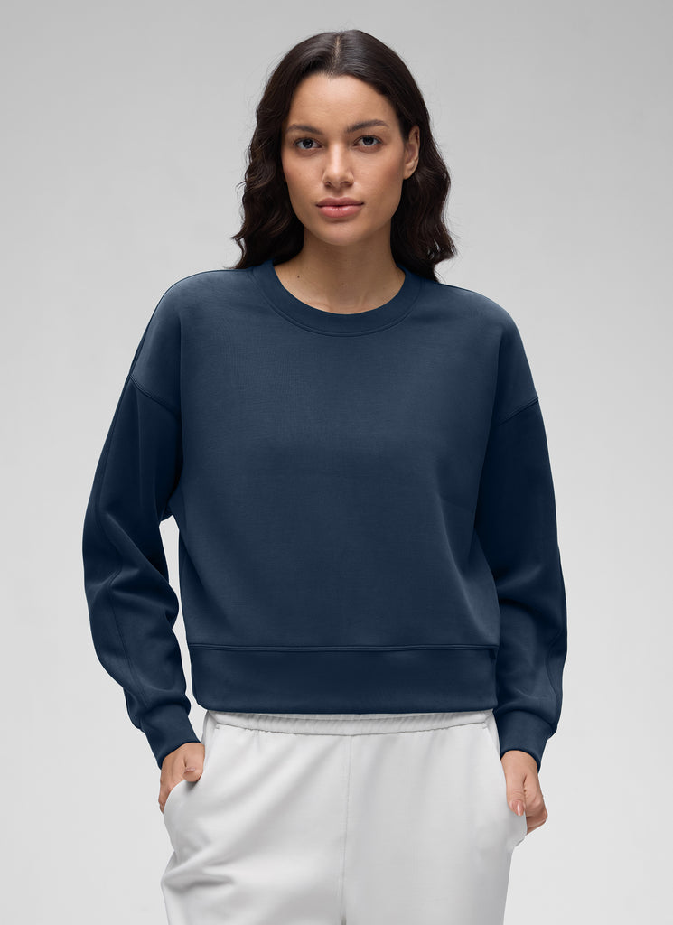 CRZ YOGA SoftAura Sudadera Básica de Cuello Redondo para Mujer Azul tinta