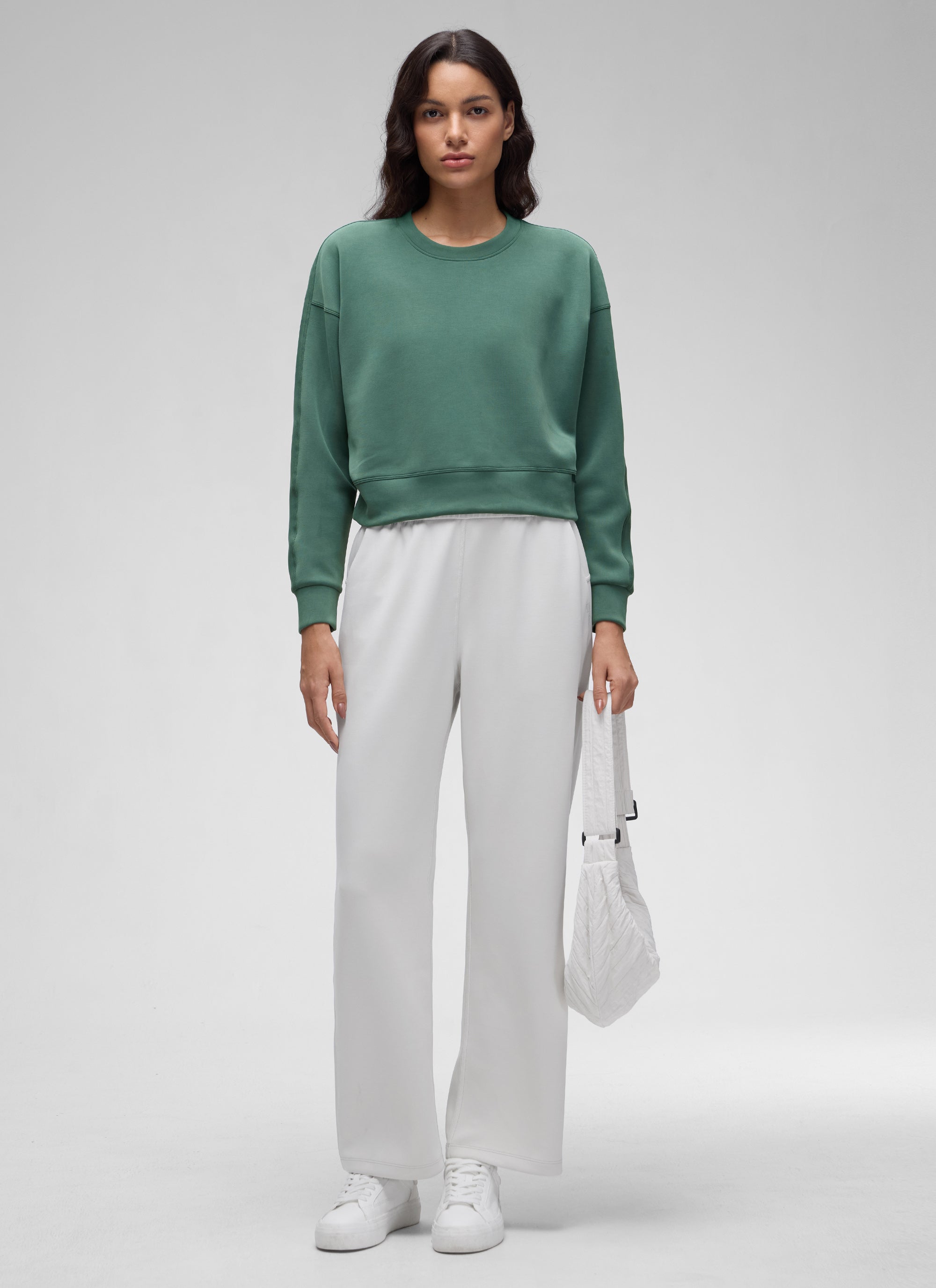 CRZ YOGA SoftAura Sudadera Básica de Cuello Redondo para Mujer Verde Bosque Oscuro