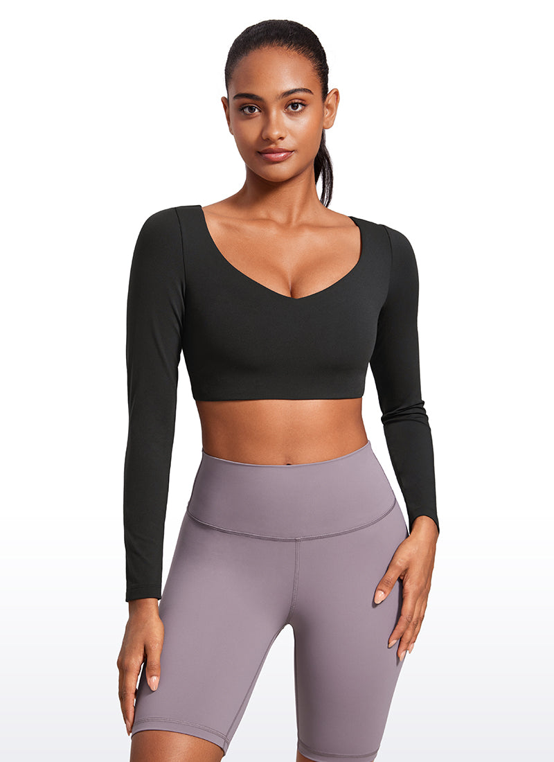 CRZ YOGA Mujeres Butterluxe Manga Larga con Escote en V de Doble Capa Negro