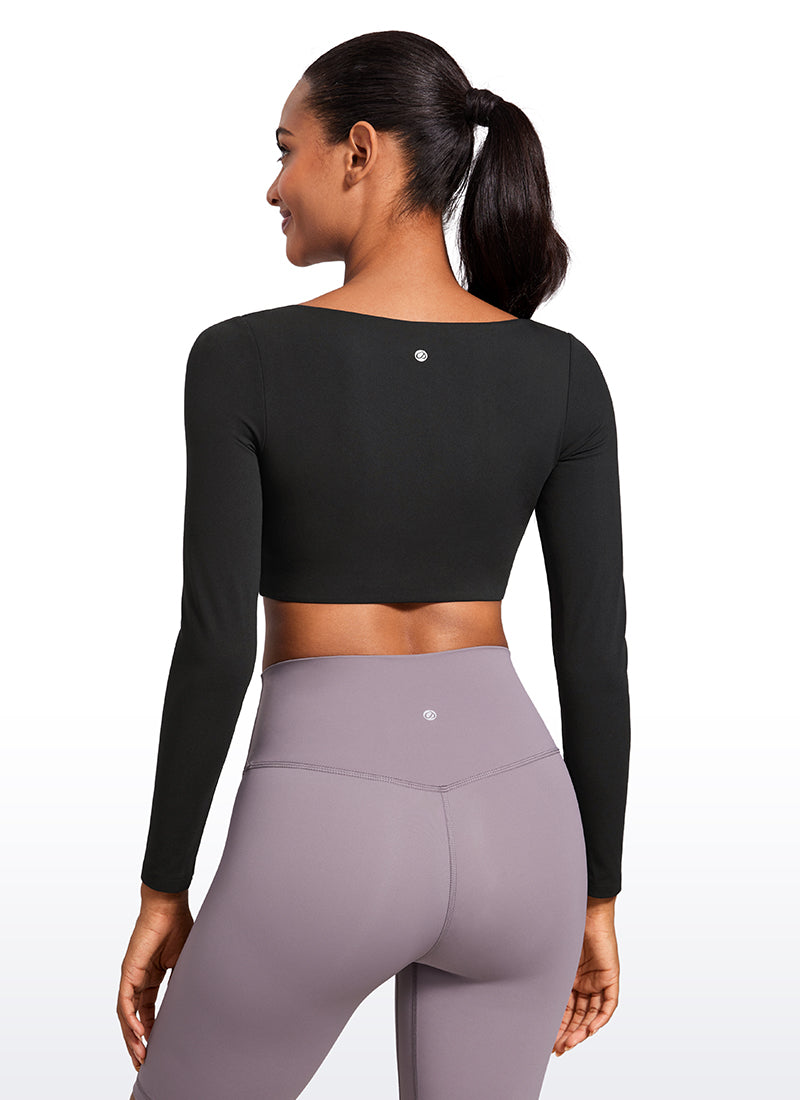 CRZ YOGA Mujeres Butterluxe Manga Larga con Escote en V de Doble Capa Negro