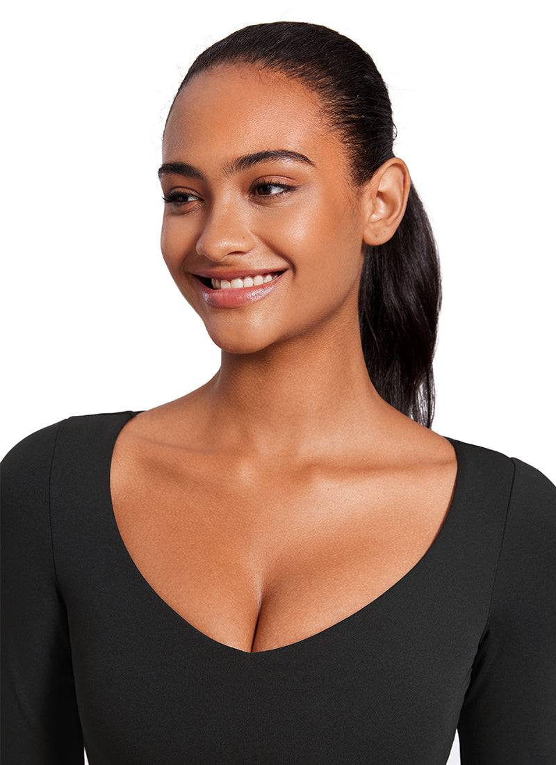 CRZ YOGA Mujeres Butterluxe Manga Larga con Escote en V de Doble Capa Negro