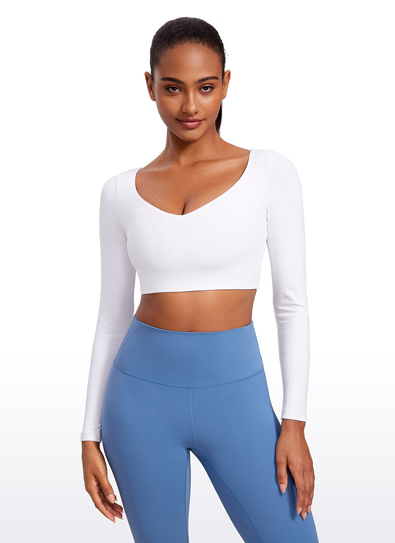 CRZ YOGA Mujeres Butterluxe Manga Larga con Escote en V de Doble Capa blanco