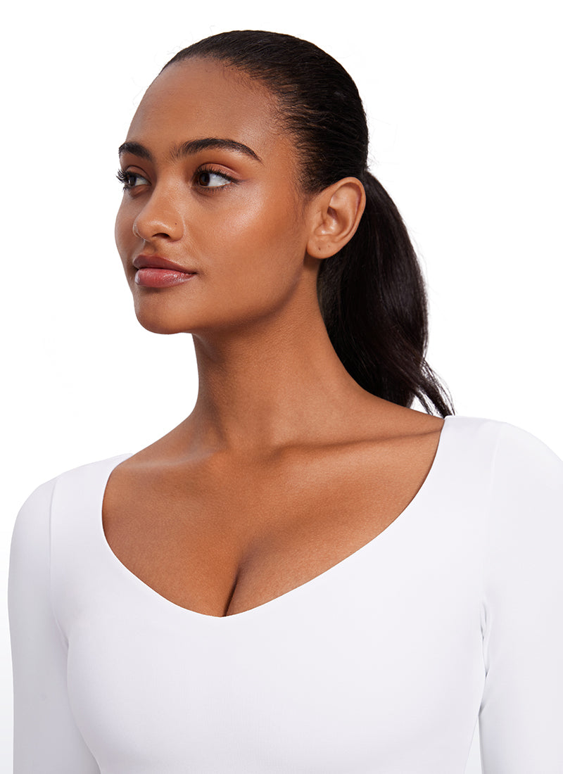 CRZ YOGA Mujeres Butterluxe Manga Larga con Escote en V de Doble Capa blanco