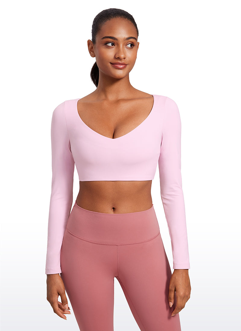 CRZ YOGA Mujeres Butterluxe Manga Larga con Escote en V de Doble Capa Peonía Rosa