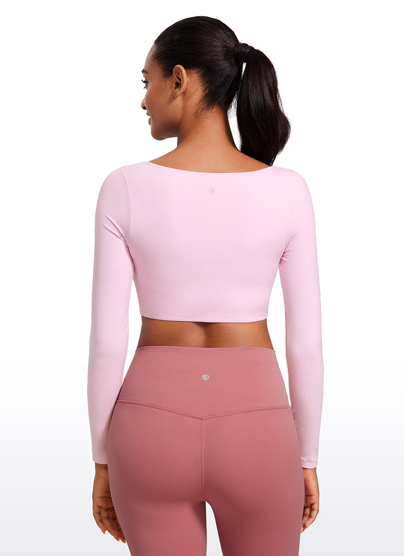 CRZ YOGA Mujeres Butterluxe Manga Larga con Escote en V de Doble Capa Peonía Rosa