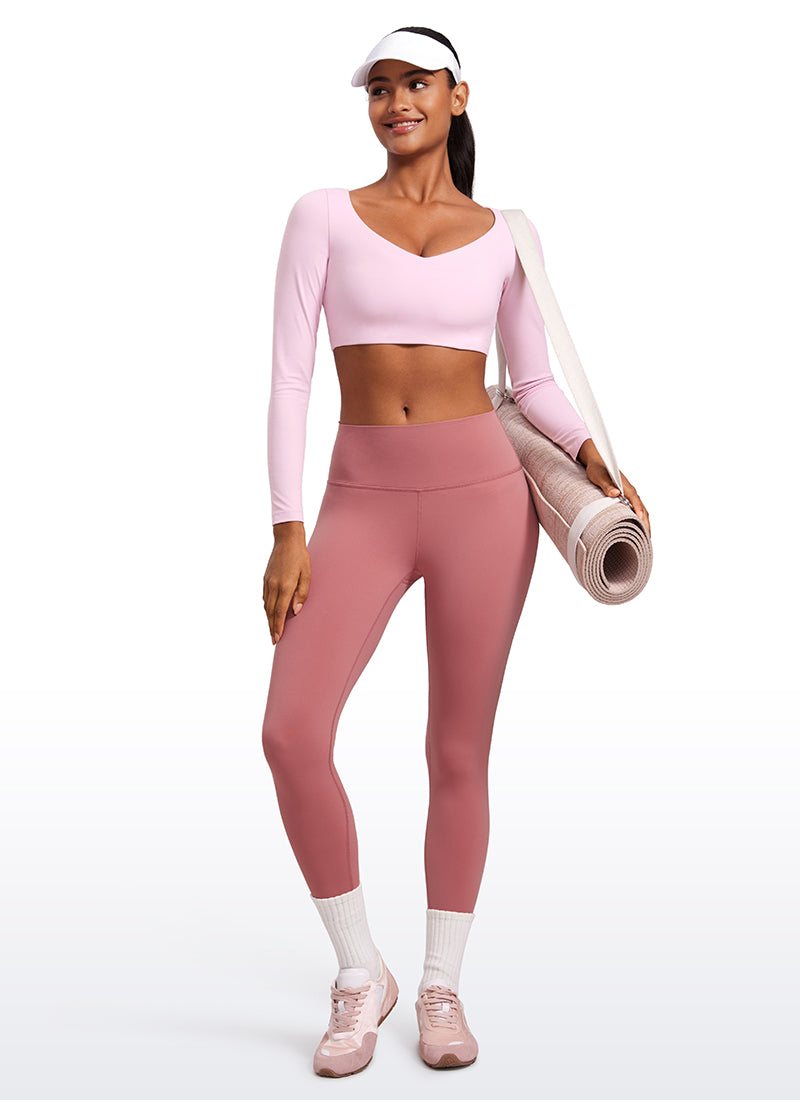 CRZ YOGA Mujeres Butterluxe Manga Larga con Escote en V de Doble Capa Peonía Rosa