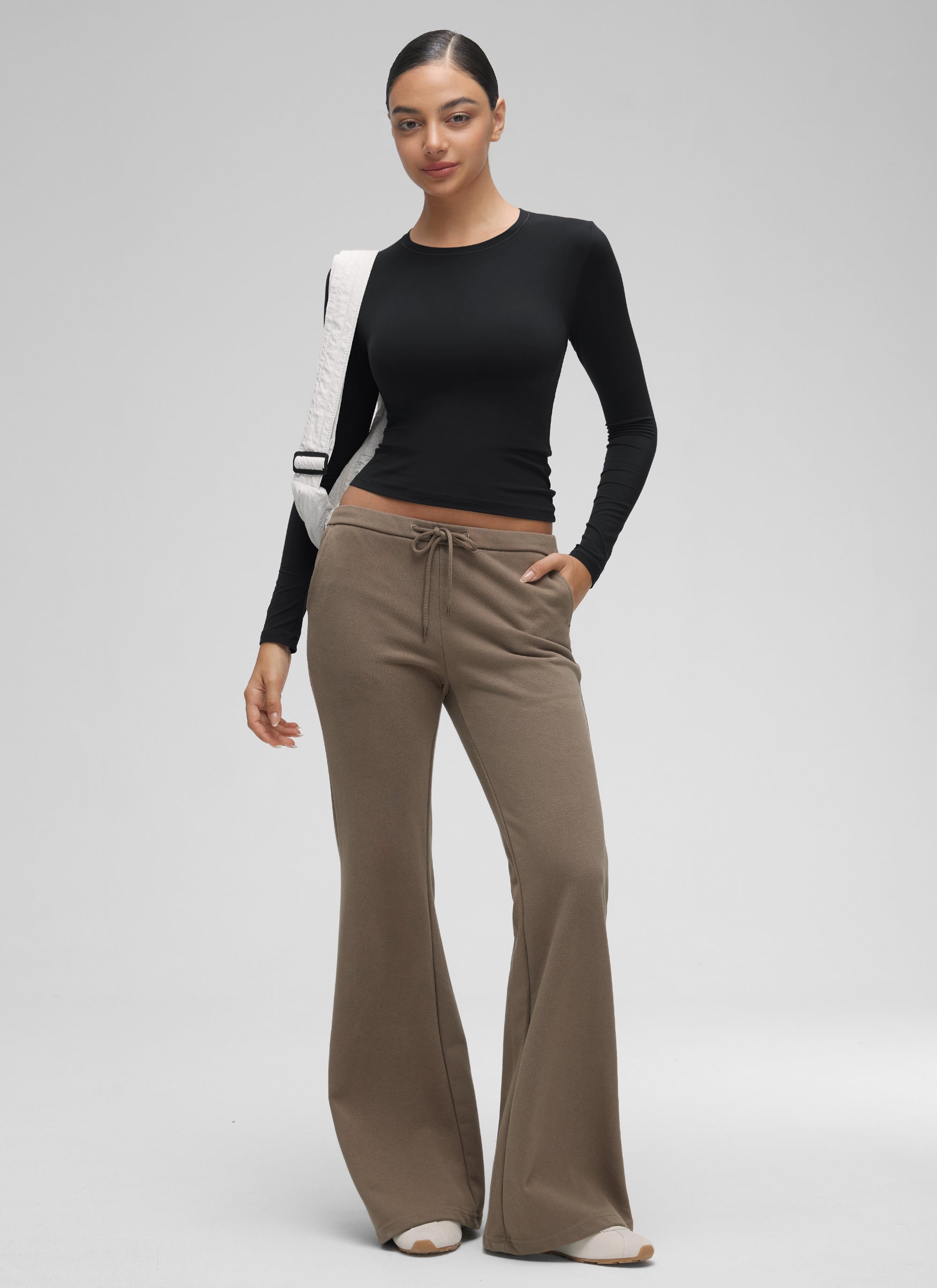 CRZ YOGA Camiseta Mujer Cuello Redondo Ajustada Manga Larga Casual Negro