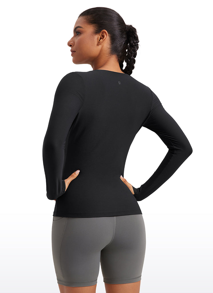 CRZYOGA Cloudweight Camiseta de Cuello Redondo y Manga larga Agujero para Mujer Negro