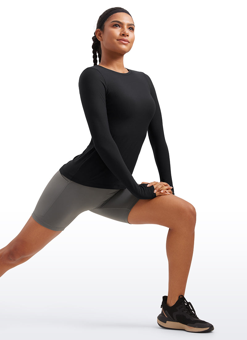 CRZYOGA Cloudweight Camiseta de Cuello Redondo y Manga larga Agujero para Mujer Negro