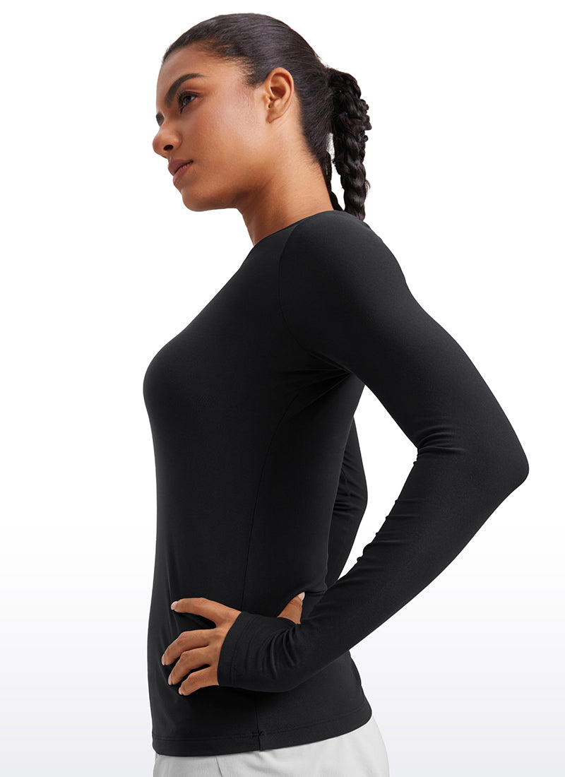 CRZYOGA Cloudweight Camiseta de Cuello Redondo y Manga larga Agujero para Mujer Negro