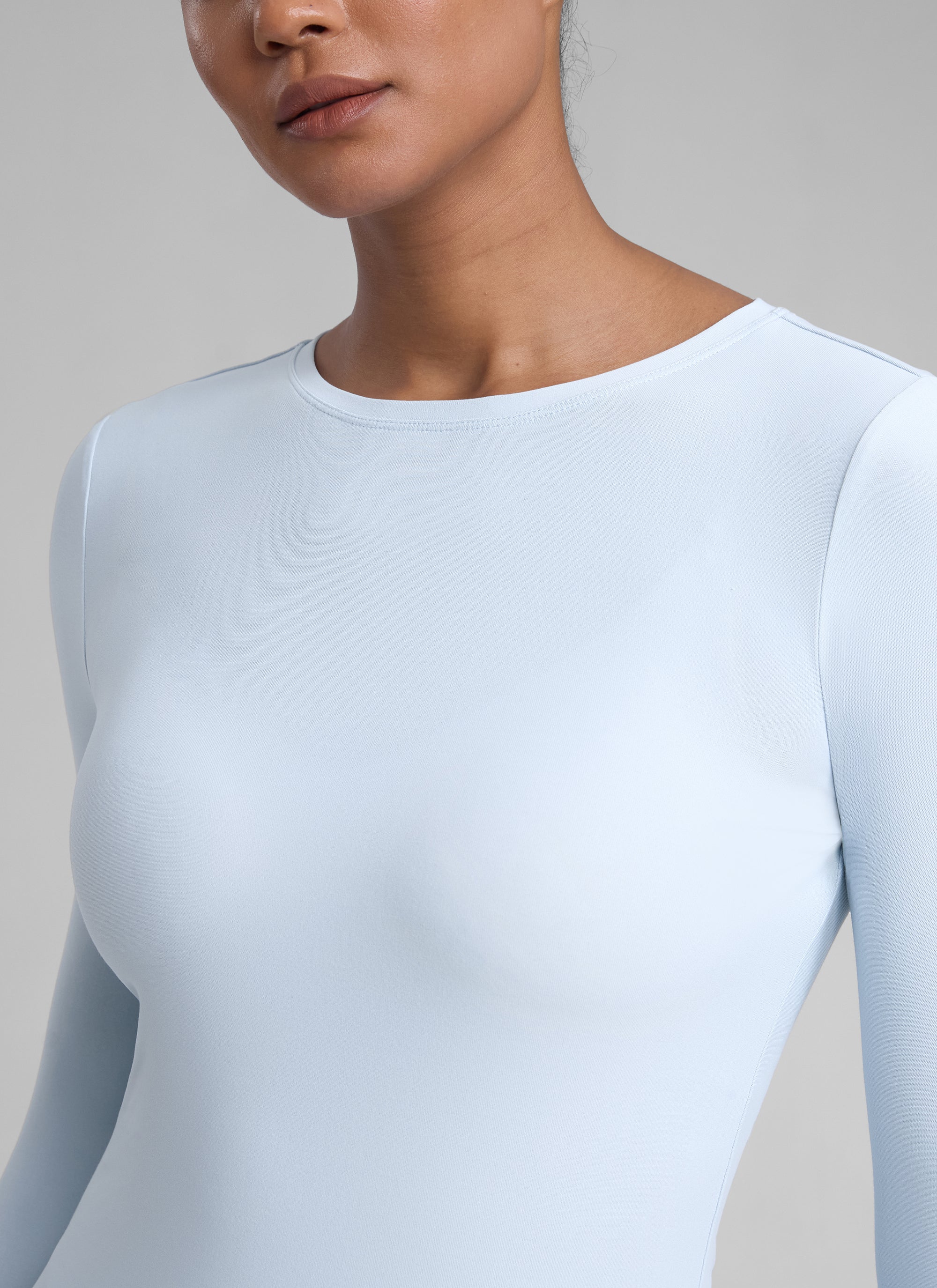 CRZYOGA Cloudweight Camiseta de Cuello Redondo y Manga larga Agujero para Mujer Lino azul