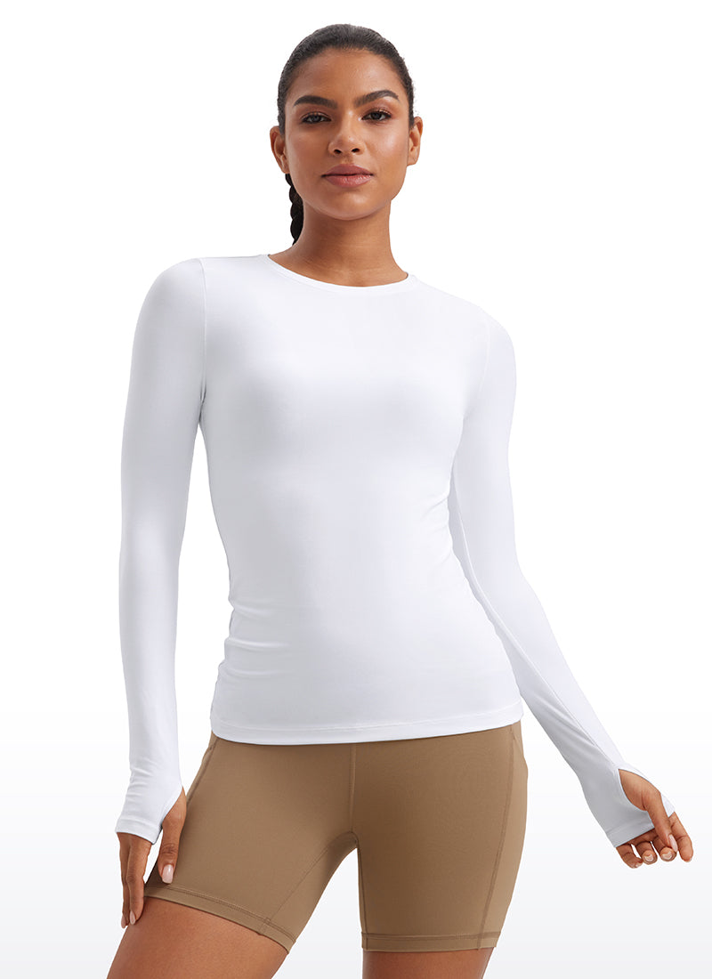 CRZYOGA Cloudweight Camiseta de Cuello Redondo y Manga larga Agujero para Mujer Negro
