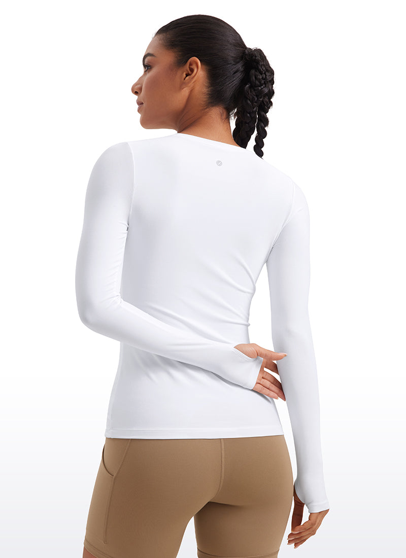 CRZYOGA Cloudweight Camiseta de Cuello Redondo y Manga larga Agujero para Mujer Negro