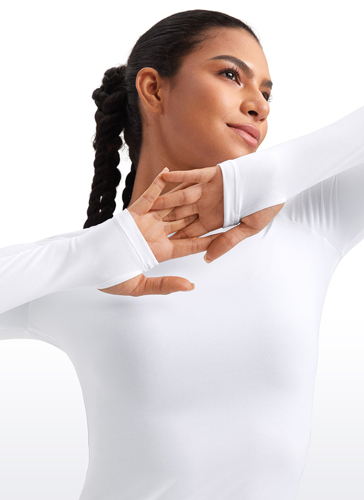 CRZYOGA Cloudweight Camiseta de Cuello Redondo y Manga larga Agujero para Mujer blanco